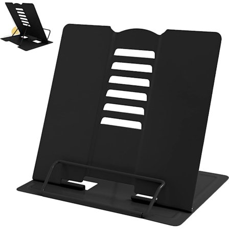 Justerbart bokstöd/läsställ i metall (helt svart)