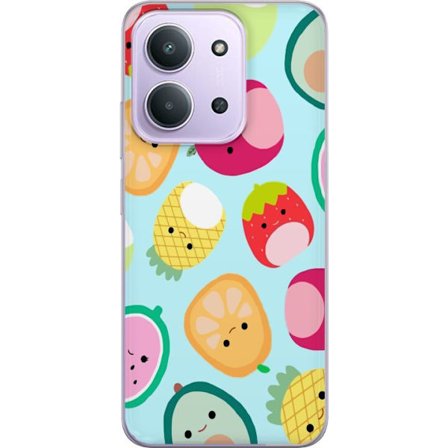 Kompatibel Mobilcover til Xiaomi Redmi 15C Mønster af kawaii frugter som jordbær citron ananas og avocado på lyseblå baggrund