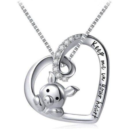 Søt Liten Gris Sterling Sølv Krystall Anheng Halskjede for Kvinner Jenter Hold Meg i Ditt Hjerte Løfte Kjærlighet Mote Smykker Gave