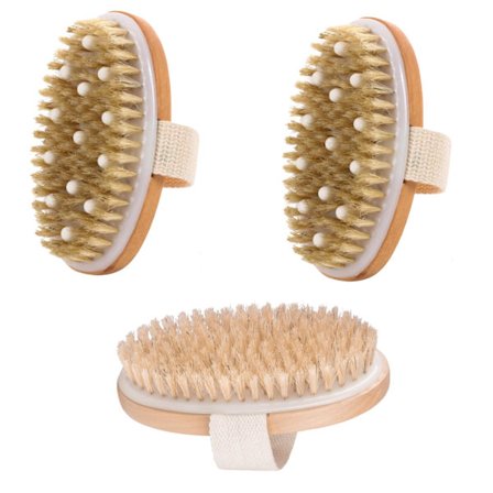 Tre Kroppsbørste Sett for Tørrbørsting - Myke og Stive Naturlige Børstehår for Eksfoliering, Fjerning av Død Hud og Toksiner, Reduksjon av Cellulitter