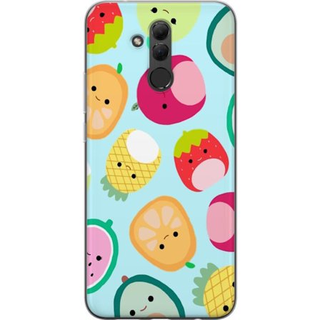 Kompatibelt Mobildeksel til Huawei Mate 20 lite Mønster av kawaii-frukter som jordbær sitron ananas og avocado på lyseblå bakgrunn