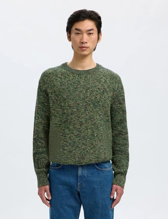Selected Slmtilum Ls Knit Crew Neck - Khaki green - XL