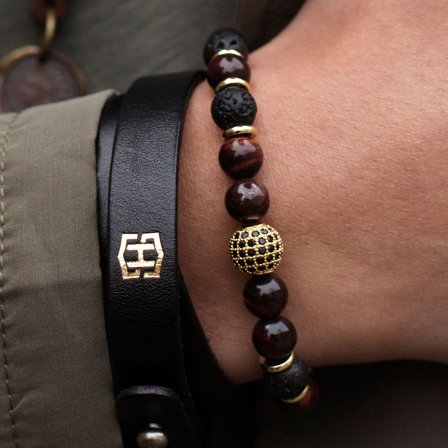 8 mm Red Tiger's Eye and Lava Rock Bracelet for Men - Beaded bracelets