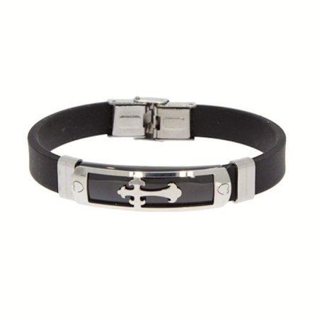 Armband i Svart & Silver - Stål & Gummi - Kors & Små Hjärtan