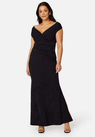 Goddiva Curve Bardot Pleat Maxi Dress Black Klær