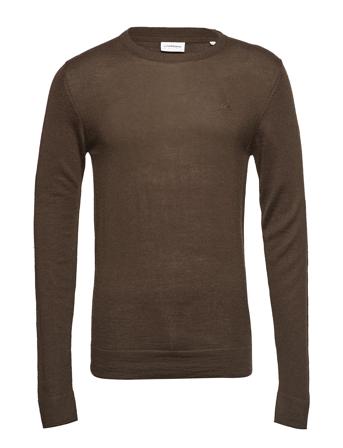 Merino Knit O-Neck Stickad Tröja M. Rund Krage Brun Lindbergh