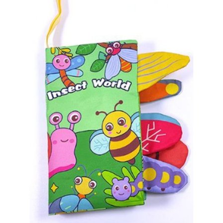 En bok-leketøy, berør og føl-bok i krøllete stoff, egnet for tidlig utviklingsinteraksjon for gutter og jenter Insektversjon