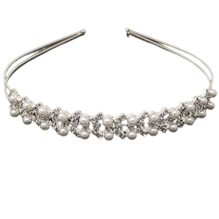 Honbay Dubbel lager Faux Pearls Crown Hårband med gnistrande strass för brud, brudtärna, blomsterflicka