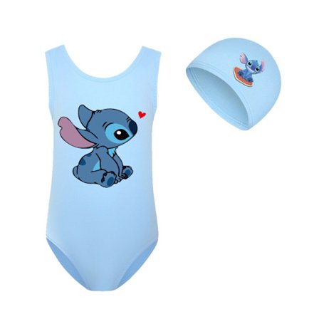 Lilo og Stitch badedrakt, badedrakt i ett stykke, strandbadetøy, surfedrakt, gave til jenter i alderen 9-14 år, himmelblå, 140 cm.