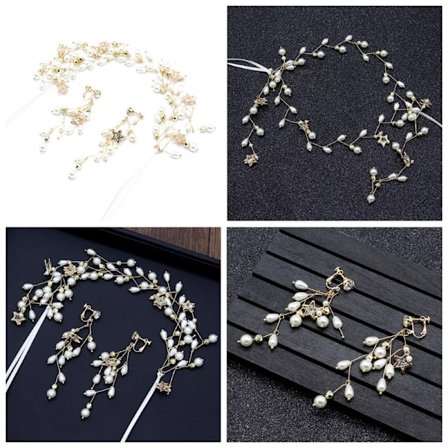 Kvinnor hårband bröllop diadem pärla Kristall SET