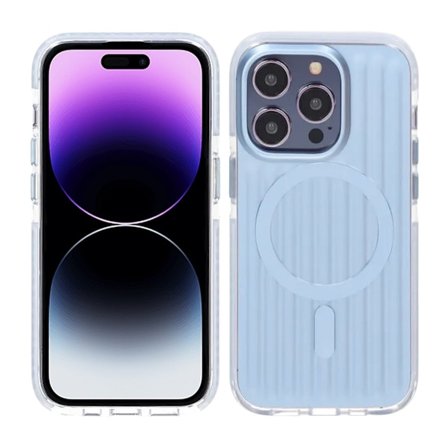 Corrugated suitcase metal paint magnetic suction Case For iPhone 14 Pro Max Blue