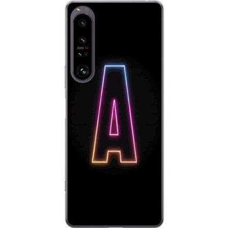 Kompatibel Mobilcover til Sony Sony Xperia 1 IV Minimalistisk neonbogstav A i regnbuefarvet lys mod sort baggrund i moderne typografisk stil