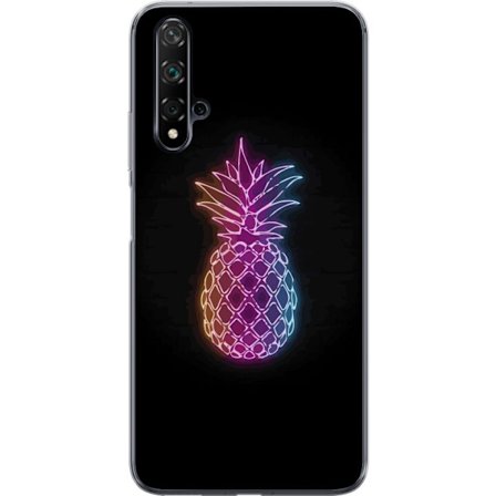 Kompatibelt Mobilskal till Huawei Huawei nova 5T Neonillustration av ananas i färgglatt ljus mot svart bakgrund