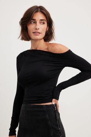 NA-KD Haut jersey épaules dénudées - Crop tops - Noir - XX-Small