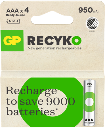 GP Batteries Recyko 201242 Batteri laddbart, AAA, 950 mAh, 4-pack, Elfördelning & strömförsörjning