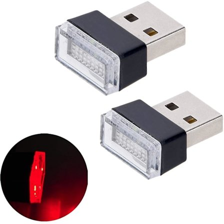 2 stk. røde universelle mini USB LED bil interiør atmosfærelys for bil interiør bagasjerom atmosfære, rød
