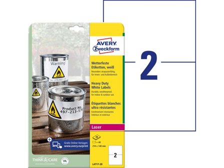 AVERY Etikett slitstark 210x148mm 40/fp - Lyreco - Emballage och lagerutrustning - Etiketter och godsmärkning - Vattenfasta etiketter