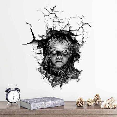 3D Halloween Veggdekor, Kvinnelig Spøkelse Halloween Avtakbar Vegg