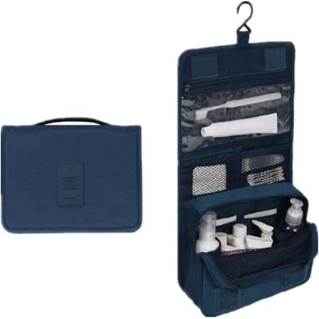 Vandtæt toilettaske med stor kapacitet og krog til toiletartikler og kosmetik til mænd og kvinder (Navy Blue X)