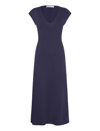 V-Neck Cotton Dress Knälång Klänning Navy Mango