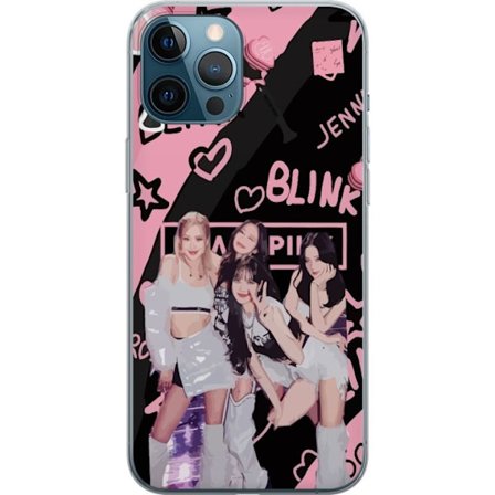 Kompatibel Mobilcover til Apple Apple iPhone 12 Pro Max Blackpink Blink design med Lisa Jennie Jisoo og Rose, lyserød og sort baggrund, fanmerchandis