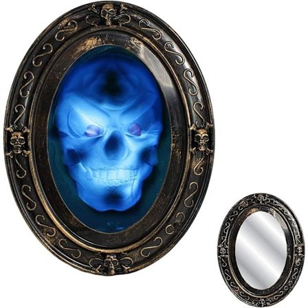 Halloween-dekoration, magisk Halloween-spegel med rörelse- och ljuddetektering, magisk hemsökt spegel rörelseaktiverad läskig spegel för Halloween-