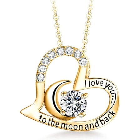 Halsband i 925 sterling silver med texten "I Love You To The Moon And Back" och vita kubiska zirkoner