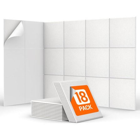 12-pak Selvklæbende Lydisoleringspaneler, 30 x 30 x 0,9 cm kvadrater, høj densitet lydisolering til vægge, lydstudie, spillerum, kontorer, hvid