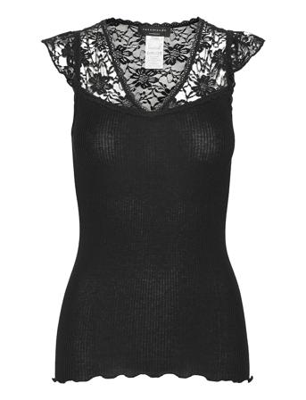 Silk Top Regular W/ Lace Black Rosemunde