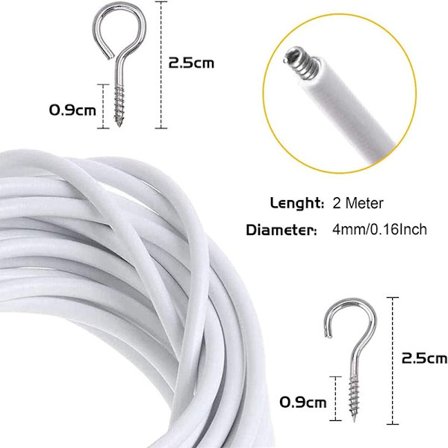 2 m valkoinen verhotanko verhovaijeri 4 parilla Ho