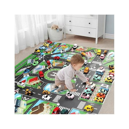 Legetæppe til børn - Legeby, bilbane, læringslegetøj_xx