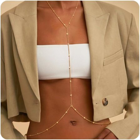 14K Guld Kropskæde Smykker til Kvinder, Y-lagdelt Bikini BH Strand Justerbar Mave Taljekæde, Strand Kropstilbehør til Kvinder