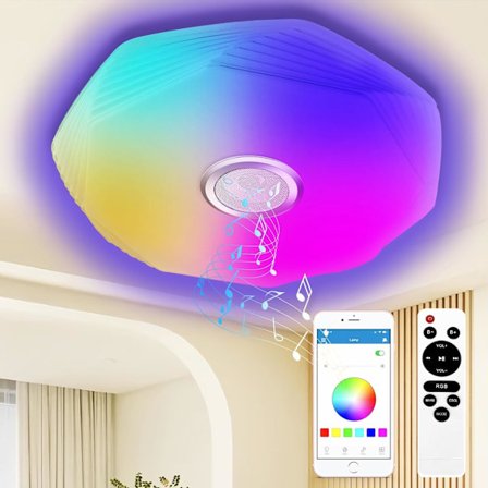 48W Dæmpbar LED Loftlampe med Bluetooth Højttaler, Ø39cm RGB Bluetooth Loftlampe med Fjernbetjening og App-styring, LED Musik Loftlampe til