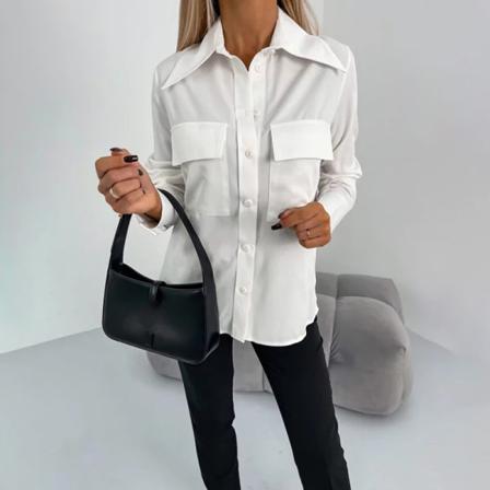 Kvinnor Enfärgad Button Down Toppar Lapel Neck Casual Tunika Skjorta