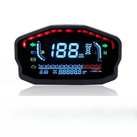 Universal motorcykelhastighetsmätare Kilometerräknare Hastighetsmätare, LED LCD Digital varvräknare Bakgrundsbelysning Kilometerräknare för 1, 2, 4 