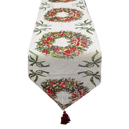 Julebordsløber Krans Vævet Lang Bomuldslinned Vævet Bordsløber med Frynser til Festlig Hjem Julebordsdekoration, 180cm x 35cm