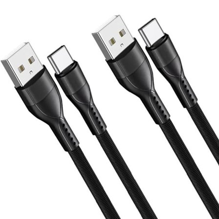 Lot-2 USB-C-kabel 1M Snabbladdning 3A för Google Pixel 9 - 9 Pro - 8 - 8a - 8 Pro - 7 - 7a - 7 Pro - 6 - 6 Pro - Svart nylonflätad