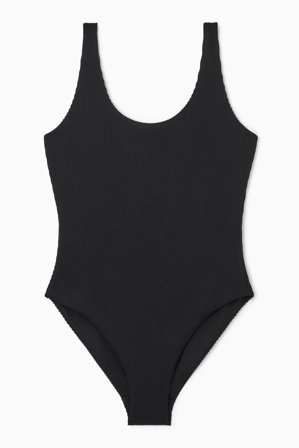 COS Women's Scoop Neck Ribbed Swimsuit in Black
