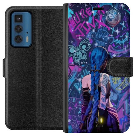 Kompatibelt Lommeboketui til Motorola Motorola Edge 20 Pro Fargerik graffitiillustrasjon med blåhåret karakter i urbane neonstil og kreativt kaos