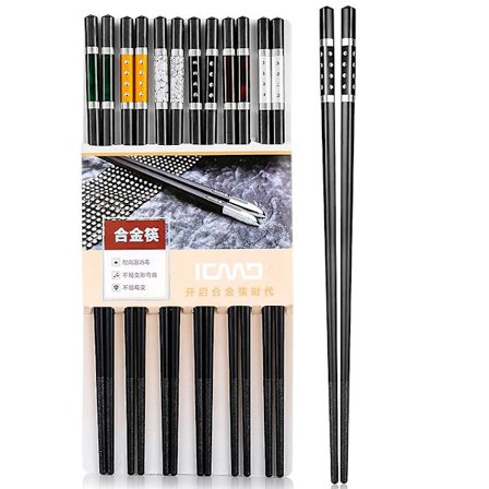 6 par japanske spisepinner Sort legering spisepinner Kinesiske spisepinner Metall Sklisikker gjenbrukbare spisepinner