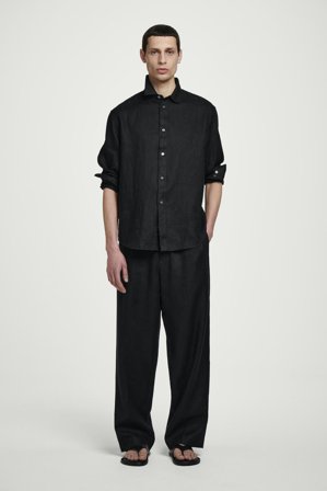 COS Lniana Koszula Z Długim Rękawem in Czarny