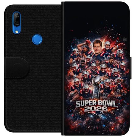 Yhteensopiva Lompakkokotelo Huawei P Smart Z Super Bowl 2026 juliste, jossa New England Patriots ja NFL-mestaruuspalkinto räjähtävän urheilullisessa s