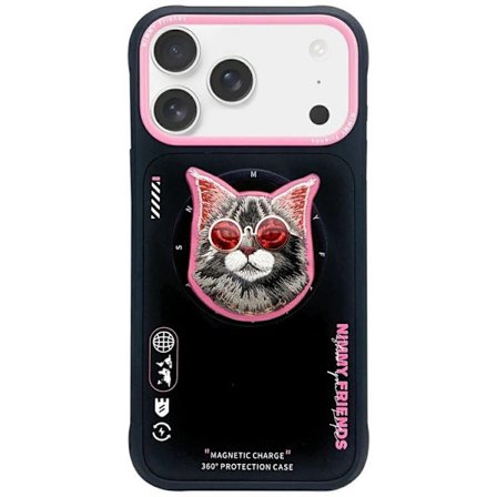 Nimmy Mobilskal till iPhone 17 Pro Max MagSafe Glasses Cool Cat - Svart/Rosa