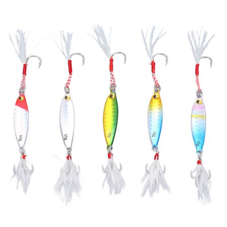 5 stk. 10g Jiggfiske Sluk Metalljigg Agn Kunstig Sluk med Fjærkroker Fisketakler for Bass