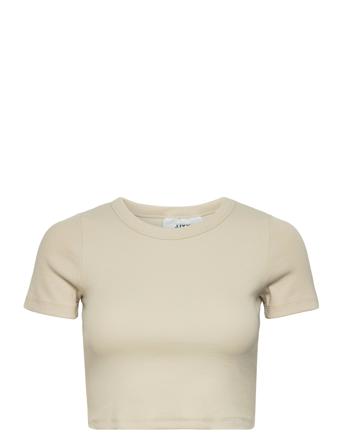 Jxflorie Str Ss Rib Tee Jrs Noos Beige JJXX