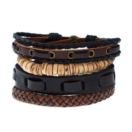 4-pak Håndlavede Læderarmbånd Herrearmbånd Skinn Læder Reb Brun brown