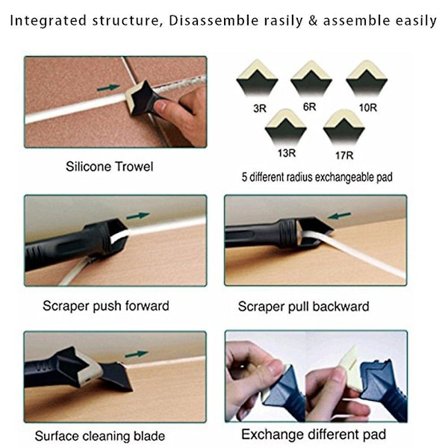 5-i-1 Silikonfjerner Fugemasse Etterbehandler Tetningsmiddel Glatt Skrape Fugemasse Kit Verktøy