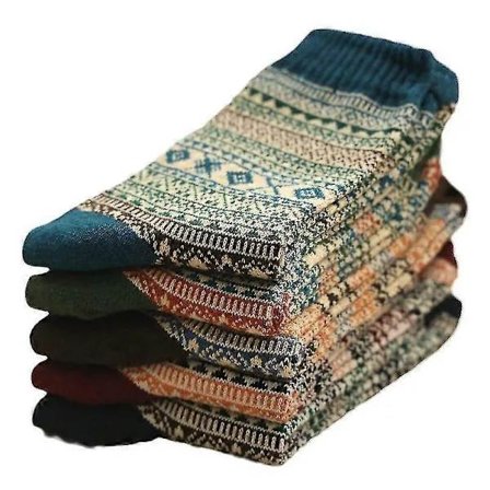 5 par ullsokker for menn - Varme for vinteren, tykkstrikkede, ideelle for fotturer og kaldt vær. Rød, grønn, blå, kaffe og svart, en størrelse p...