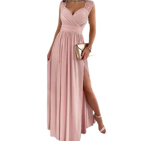 Ärmlös, Spets, Öppen Ryggfåll, Slits Europeisk Och Amerikansk Damklänning