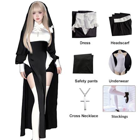Søt anime nonnekostyme for kvinner, cosplay-kostyme for forestillinger, sexy damekostyme for Halloween-forestillinger, søster-cosplay-uniform, XL-